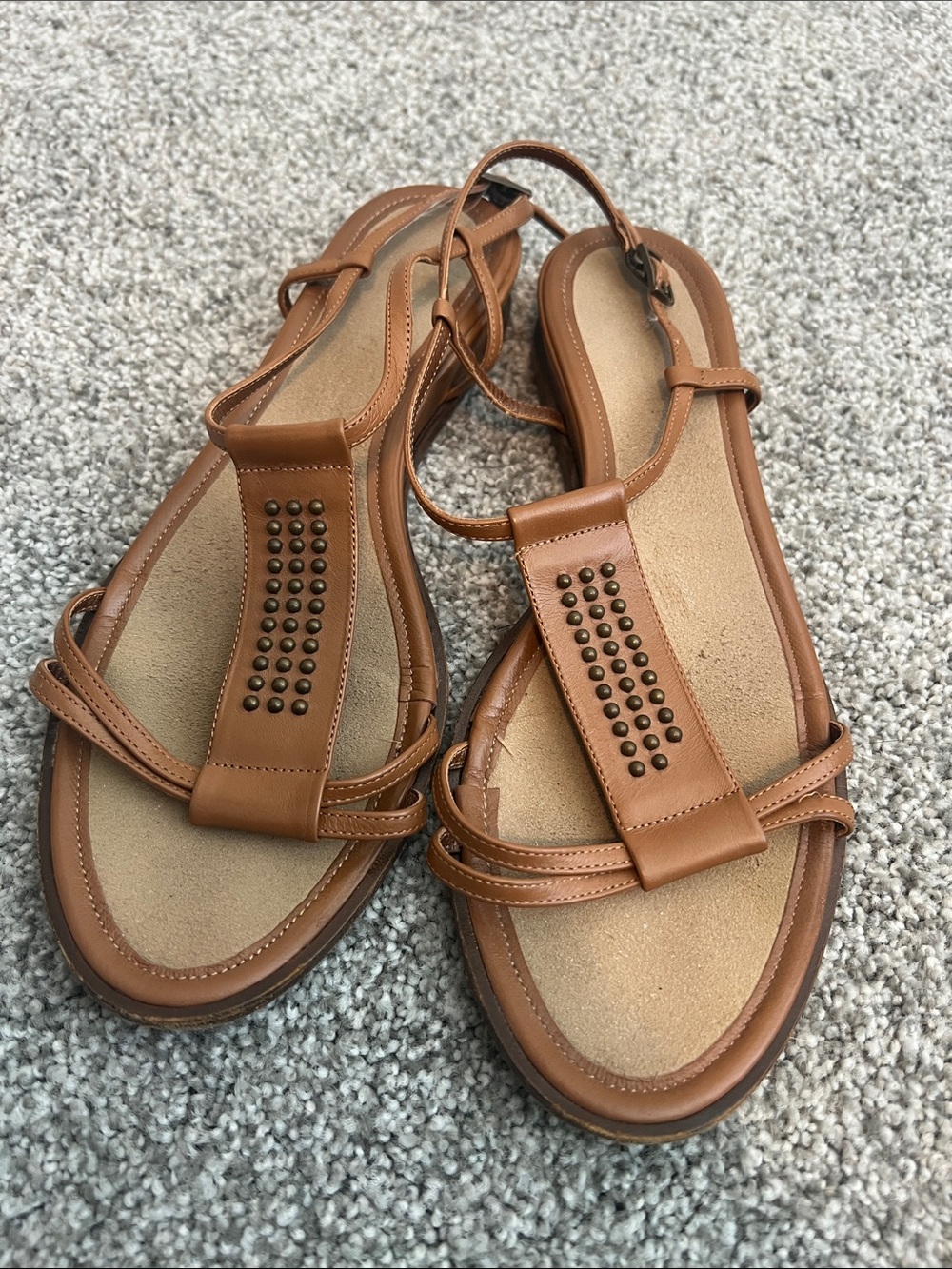 Amalfi Brown/Tan Studded T-Strap Sandals